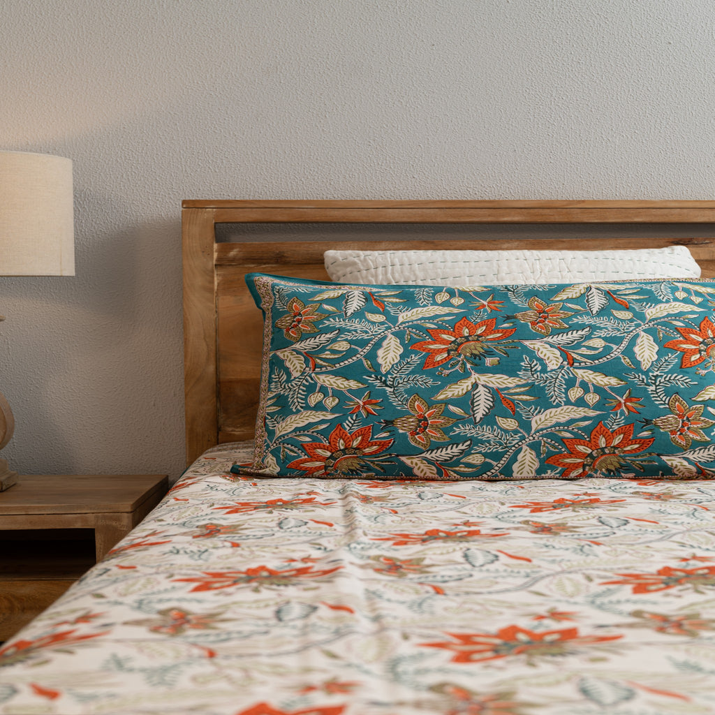 Turquoise Breeze Handblock Bedsheet
