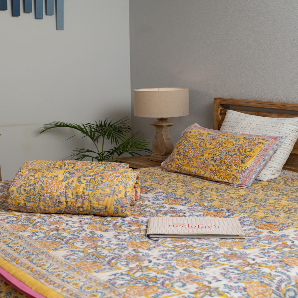 Golden Petal Harmony Bedsheet Set
