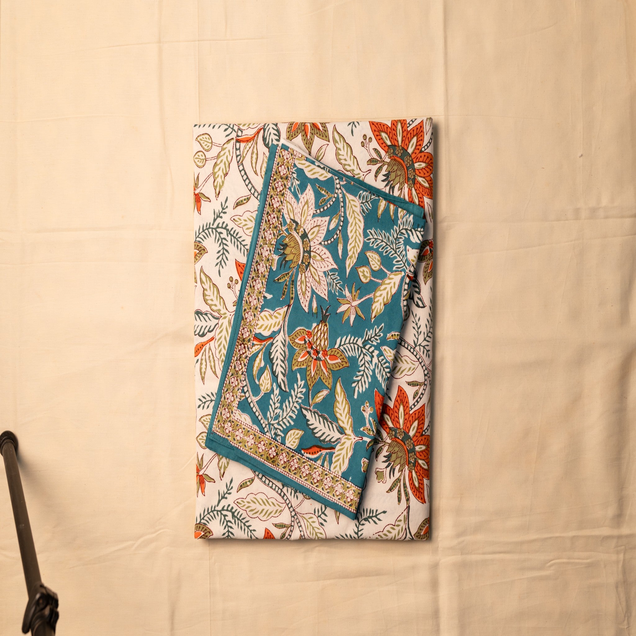 Turquoise Breeze Handblock Bedsheet